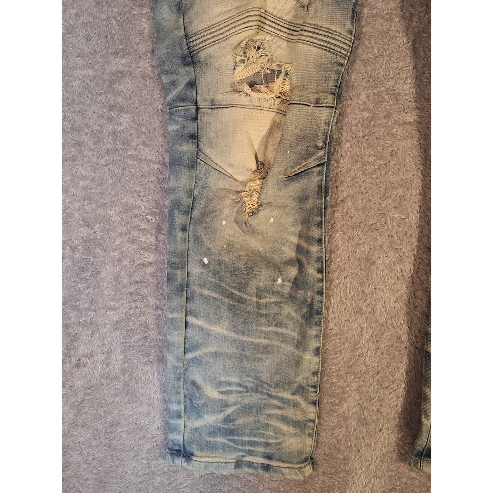 SMOKE RISE DENIM CO Mens Jeans 40x32 Blue Distressed Moto Ripped Splatter Grunge - Picture 6 of 16